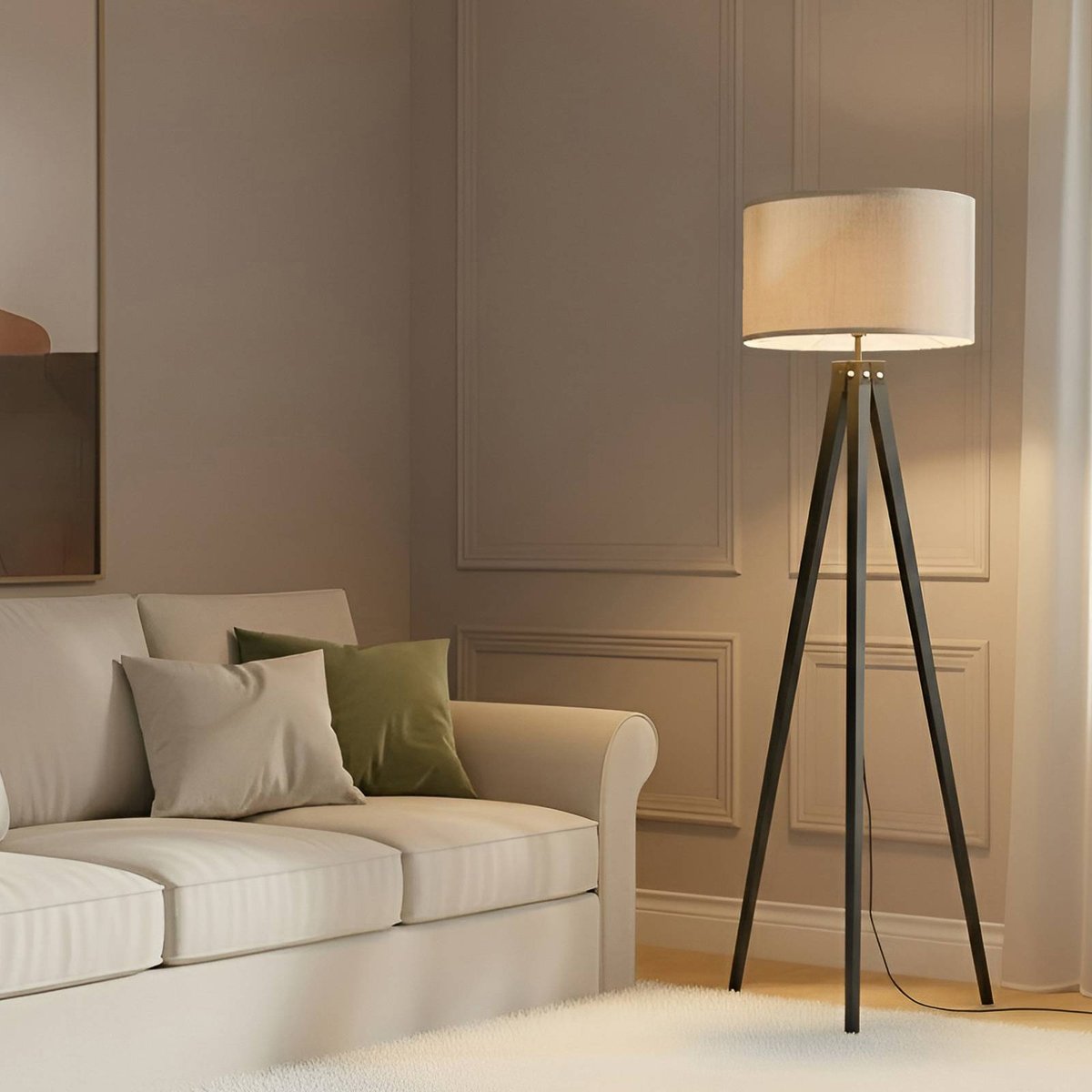 Lampadaire en textile scandinave, Herry noir, blanc, LINDBY