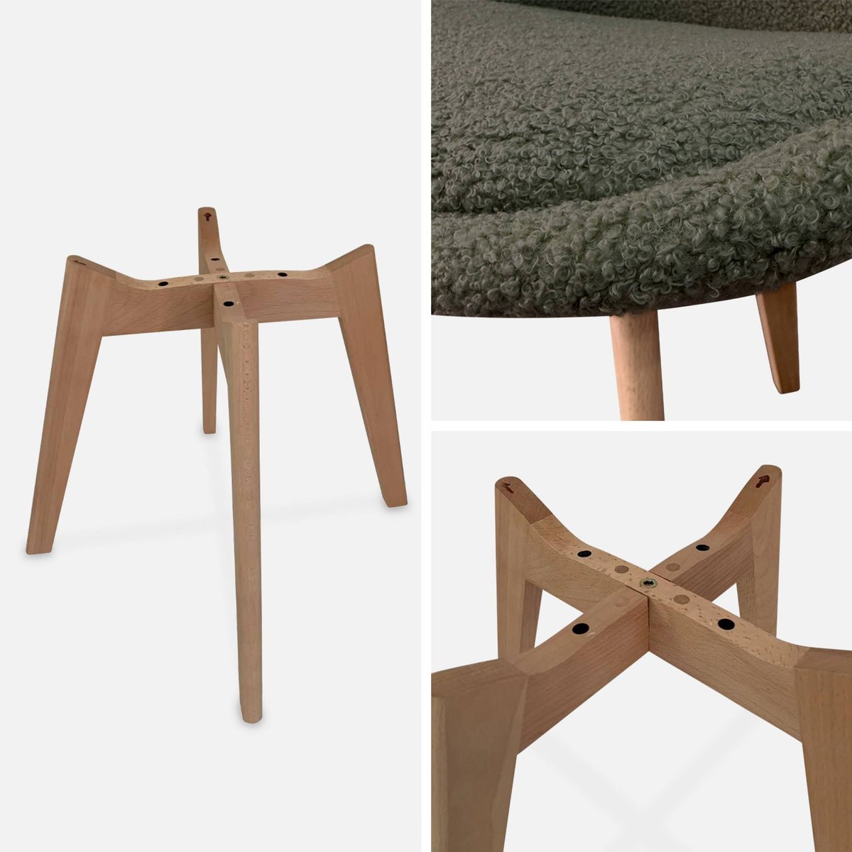 Chaise scandinave bois de hêtre et bouclette (lot de 4) NILS taupe, SWEEEK