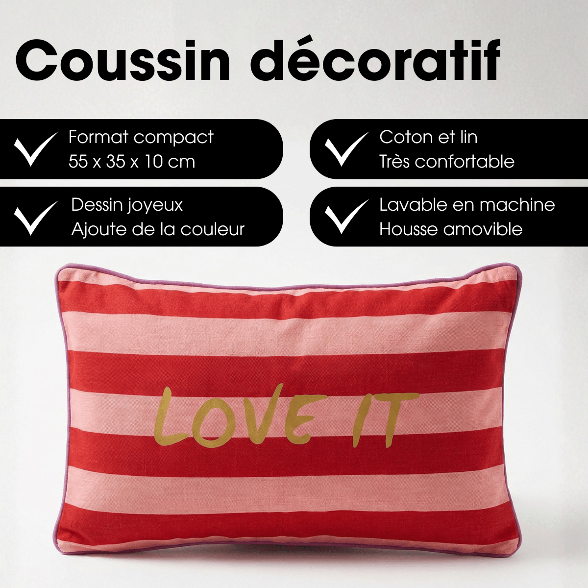 Coussin décoratif rouge, MICA DECORATIONS
