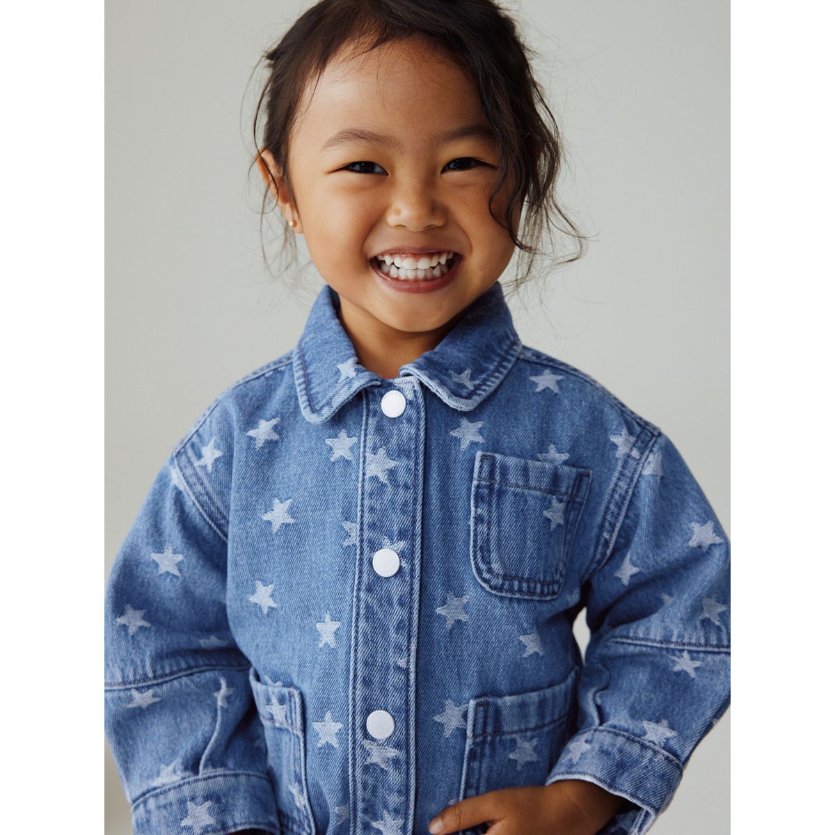 Veste en jean avec étoile jacquard délavage foncé, NEXT
