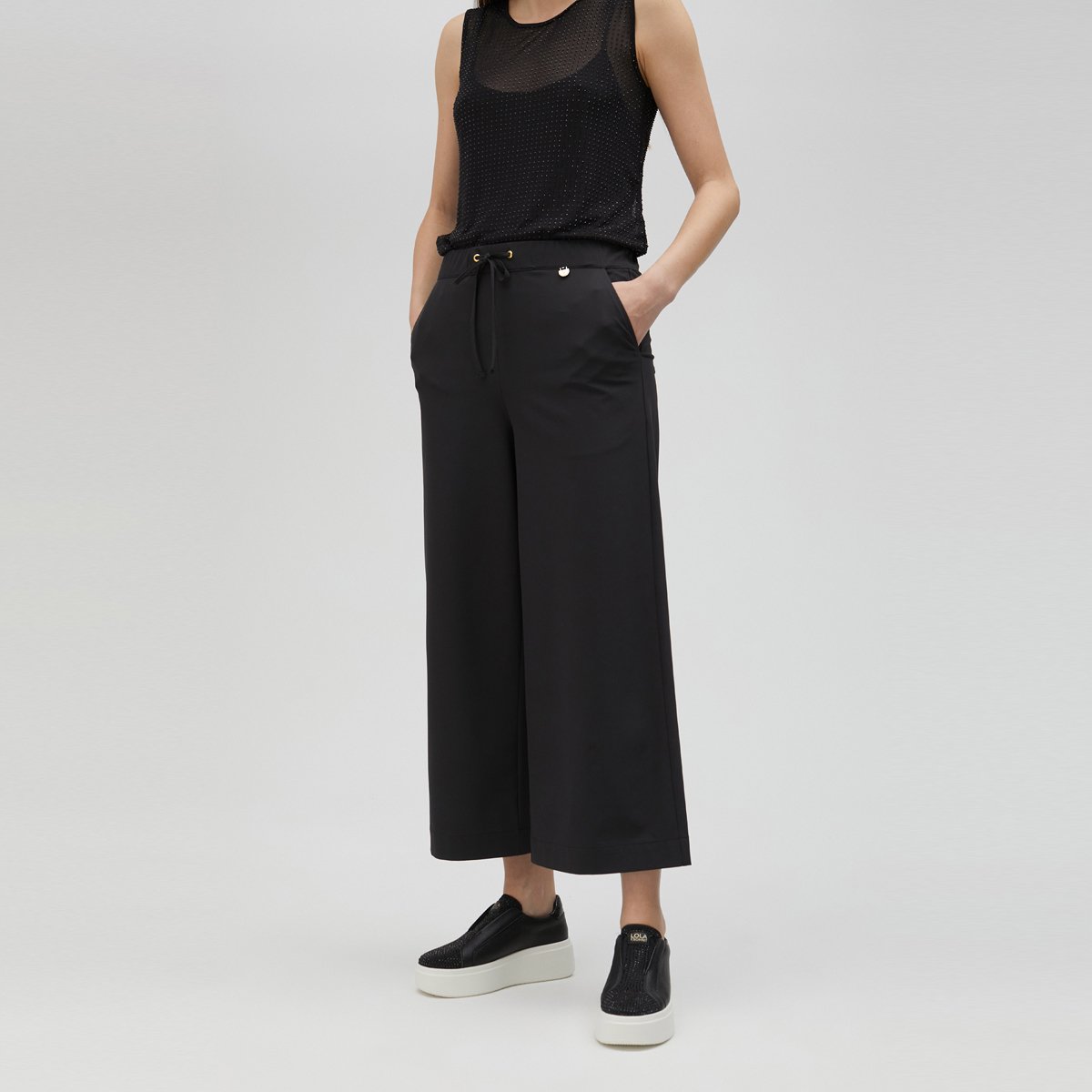 Pantalon large avec fermeture par cordon de serrage noir, LOLA CASADEMUNT