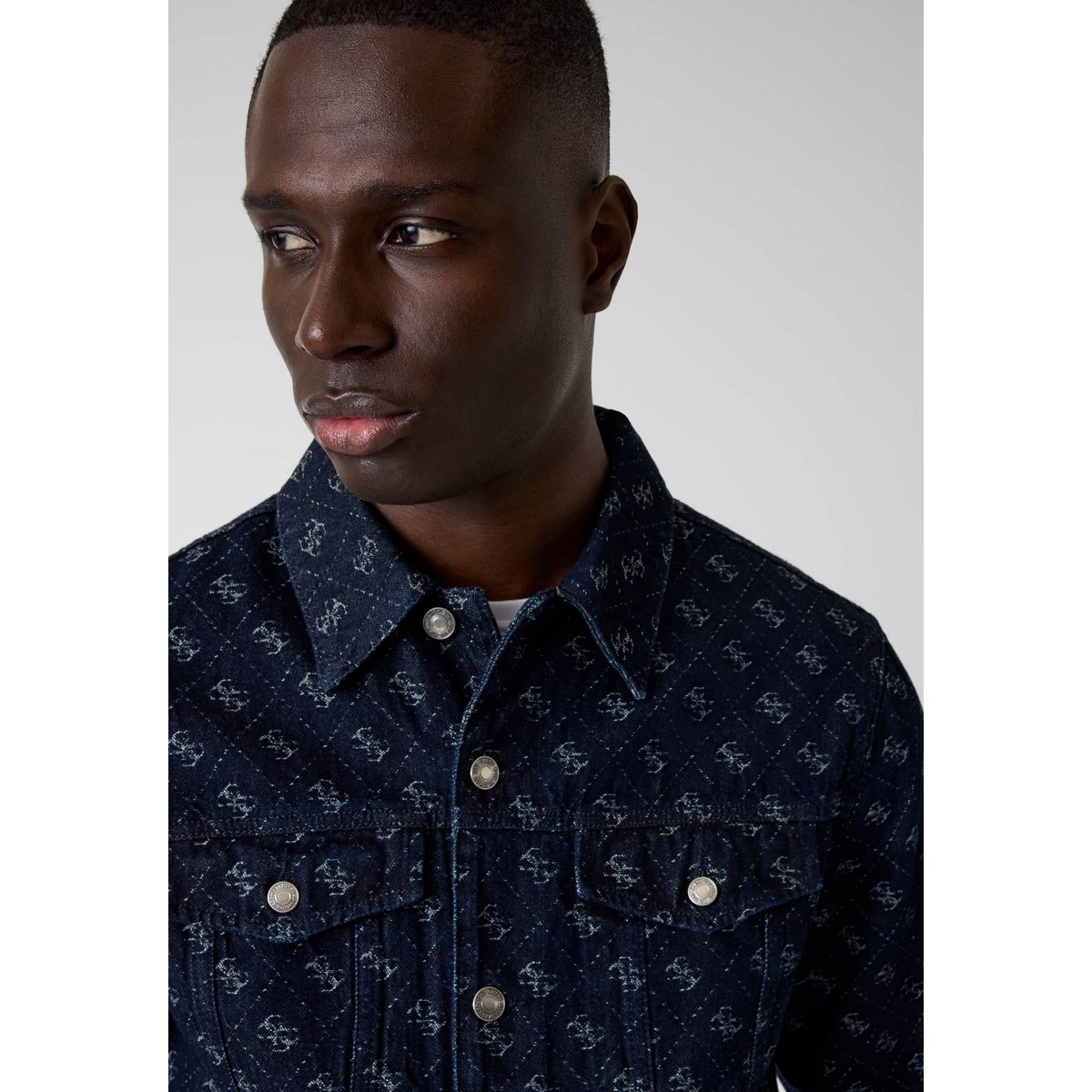 Veste En Jean Jacquard bleu foncé, GUESS