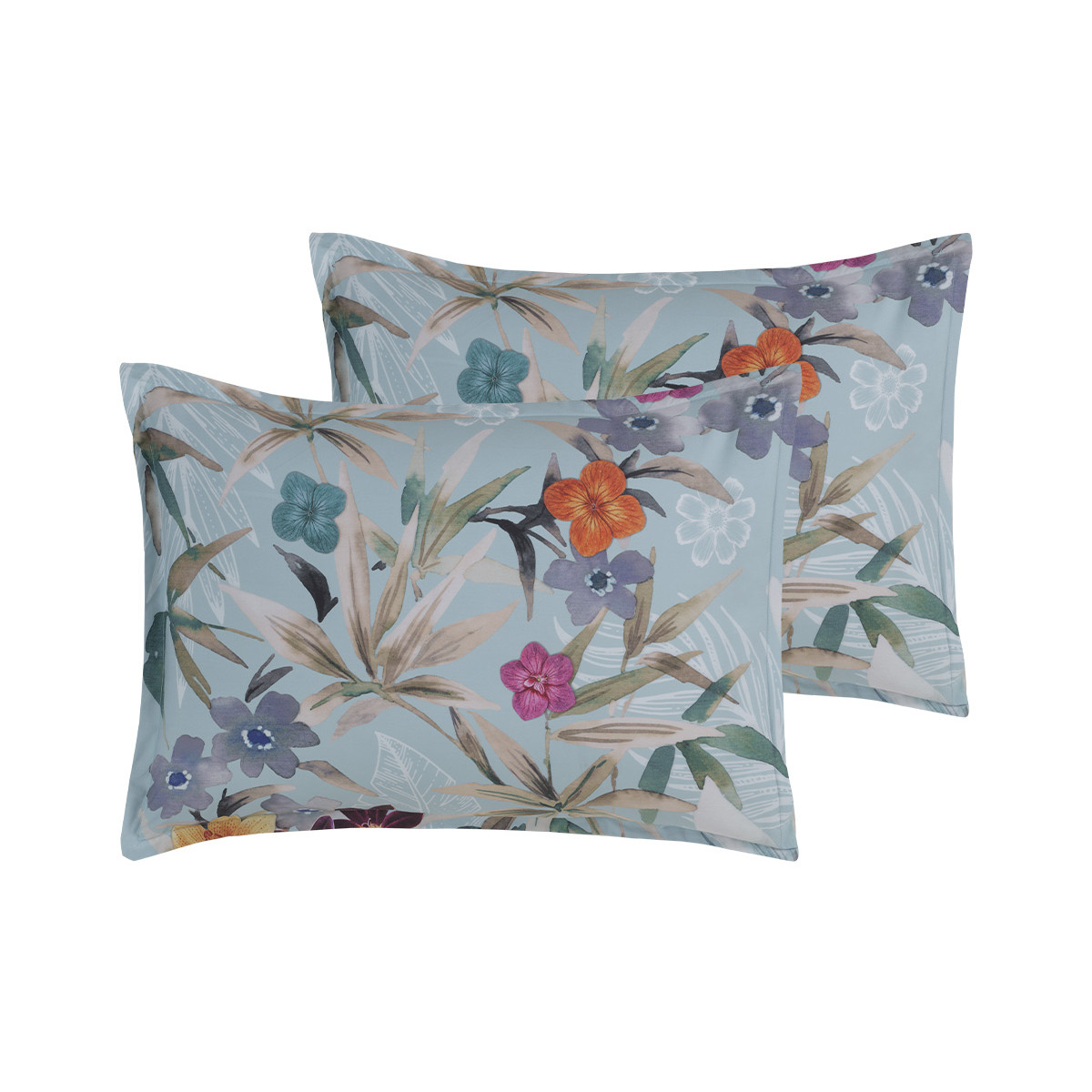 Lot de 2 taies d'oreillers en percale de coton BIRDIE bleu arctic, SENSEI MAISON