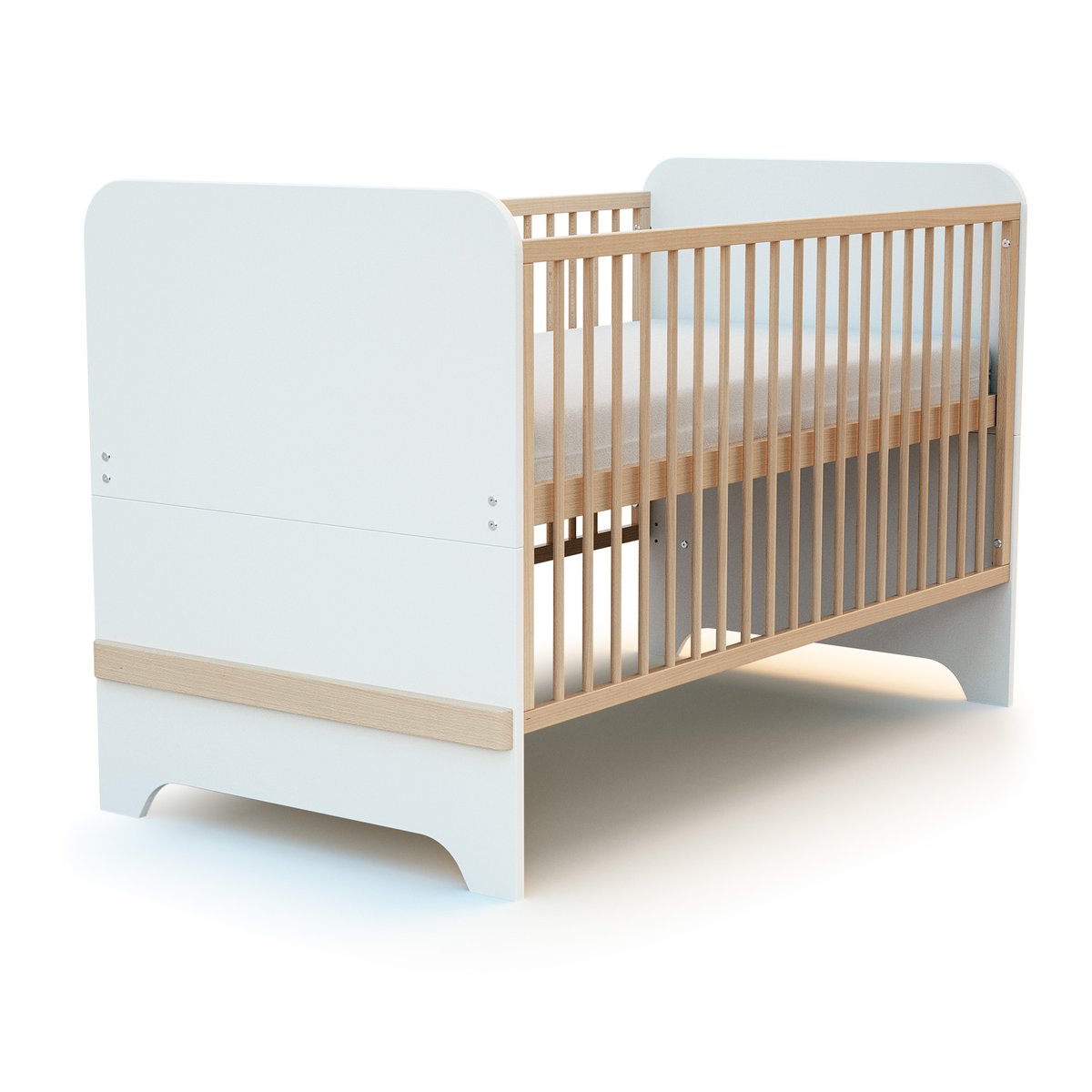 Lit bébé évolutif en bois CARROUSEL blanc et hêtre, JURABABY
