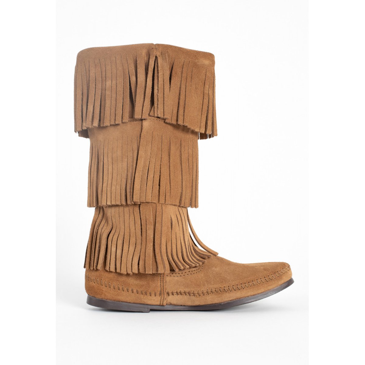 Bottes en cuir et daim 3-LAYER FRINGE marron clair, MINNETONKA