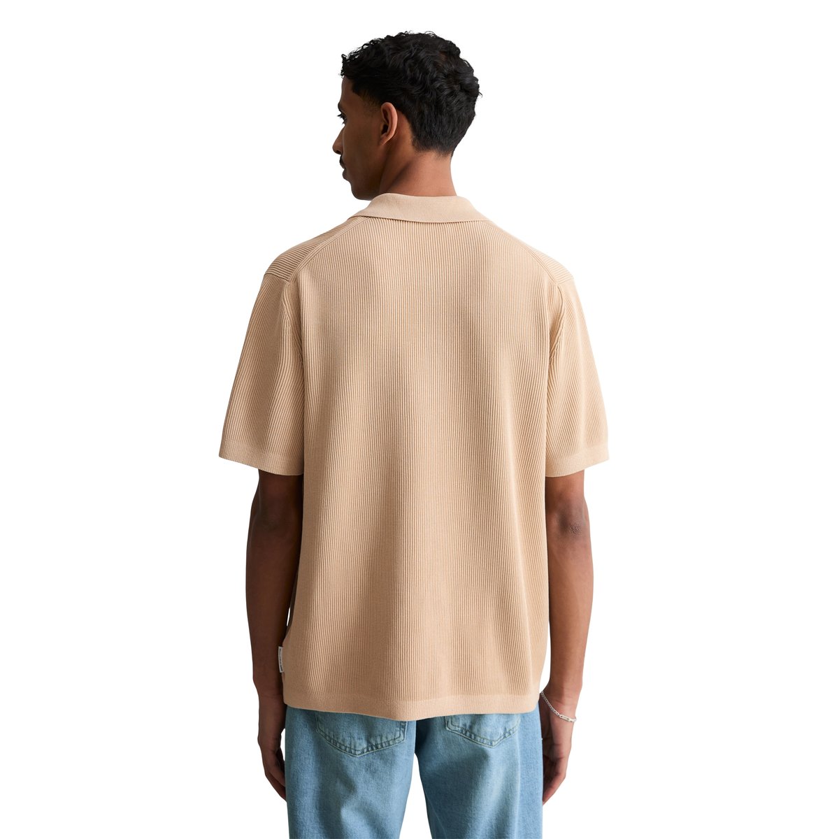 Polo en tricot régulier avec une structure finement côtelée beige, MARC O’POLO DENIM