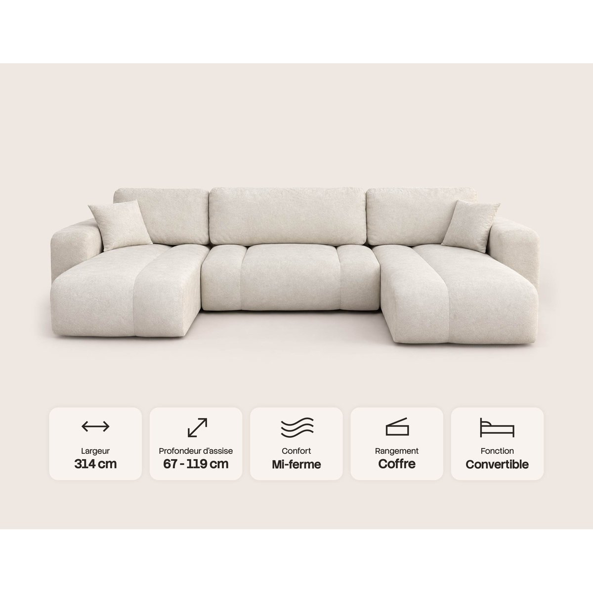 Canapé panoramique en U 7 places convertible avec, MANON beige, BEST MOBILIER