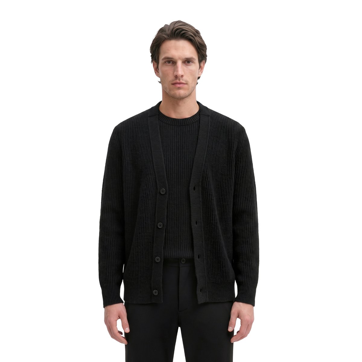 Cardigan coupe classique en mélange de laine vierge douce noir, MARC O'POLO