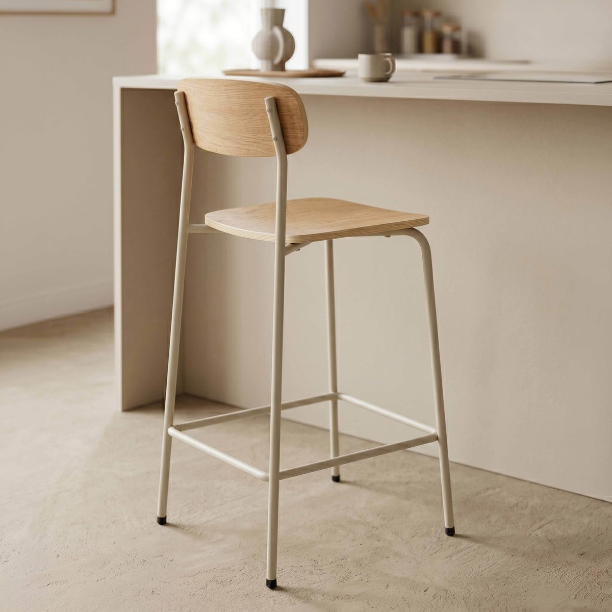 Lot de 2 chaises hautes en métal et bois, LILA beige, OVIALA