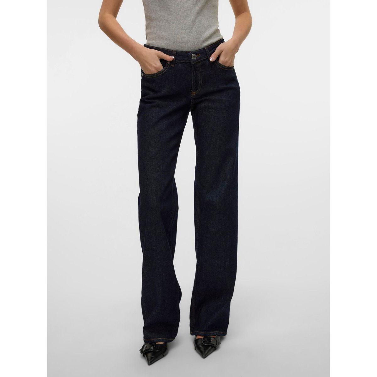 Jean À Coupe Large dark blue denim, VERO MODA
