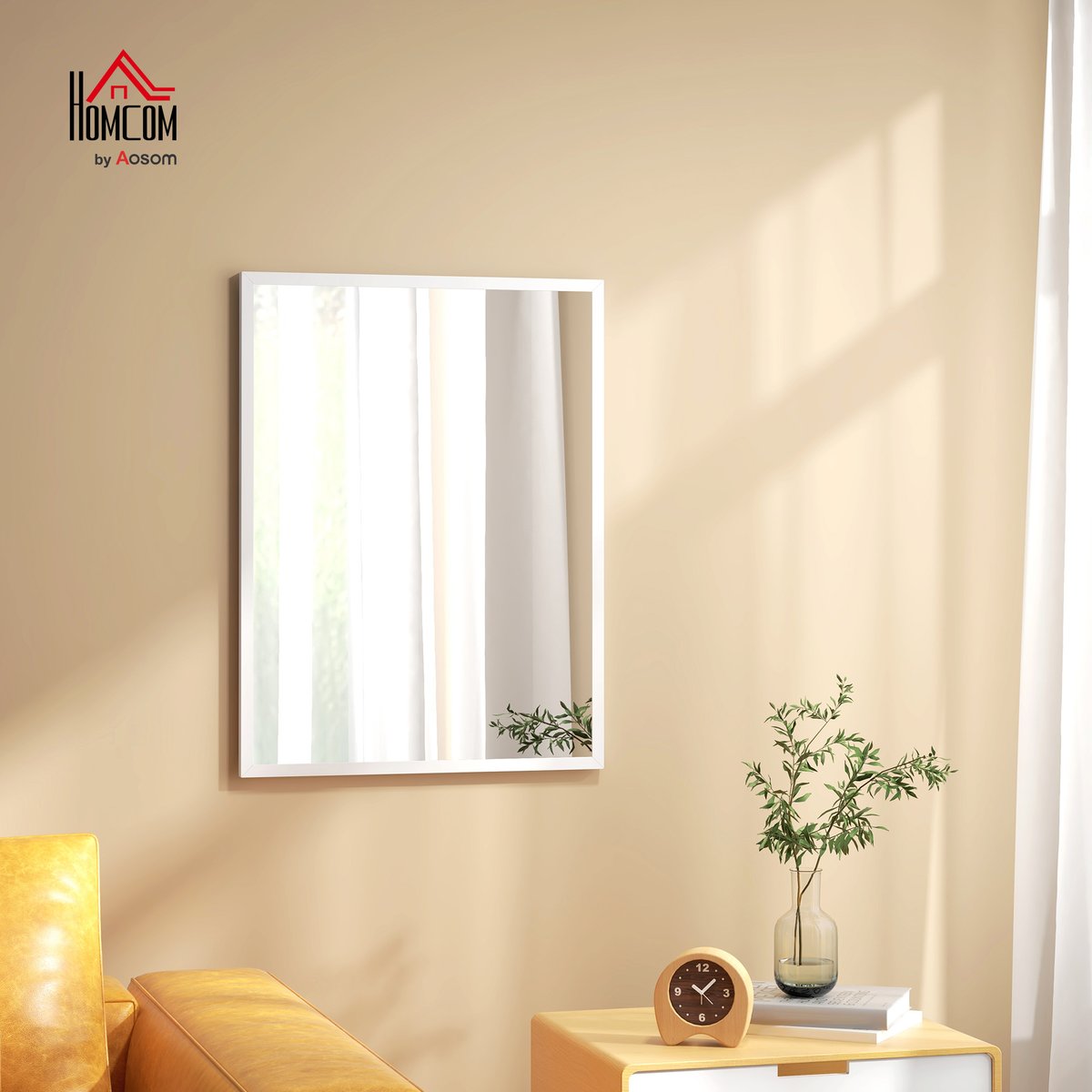 Miroir mural Verre Bois naturel blanc, HOMCOM