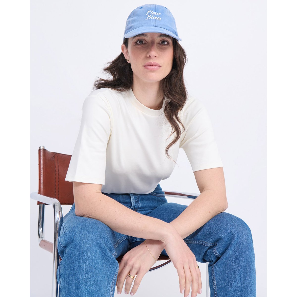 Casquette Fleur bleue brodé bleu, EMOI EMOI