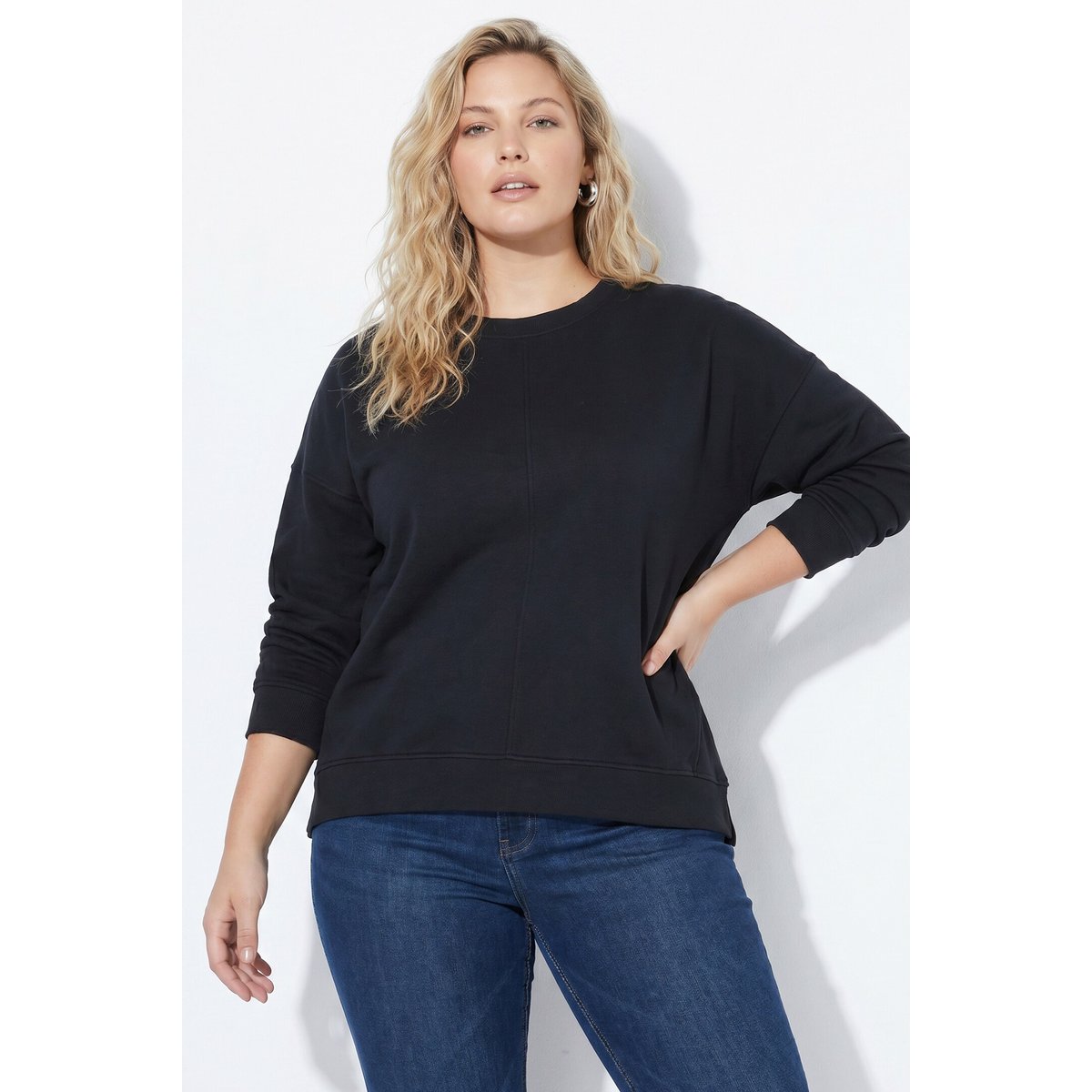 Sweat-shirt long et oversize noir, ULLA POPKEN