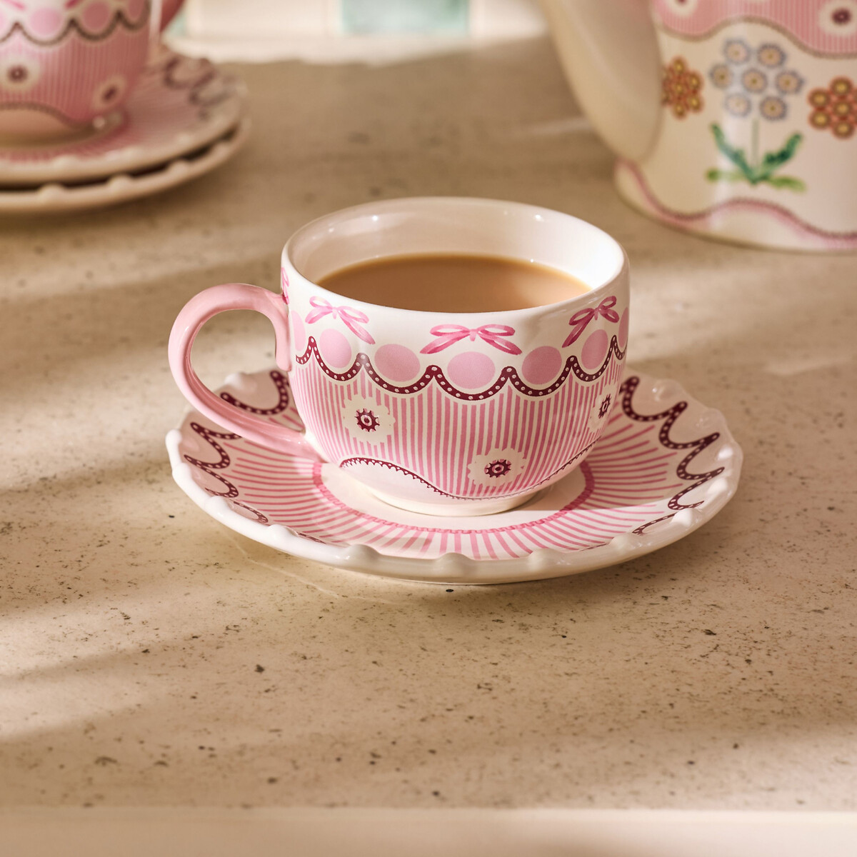 Spitalfields Silk Teacup & Saucer pink, CATH KIDSTON