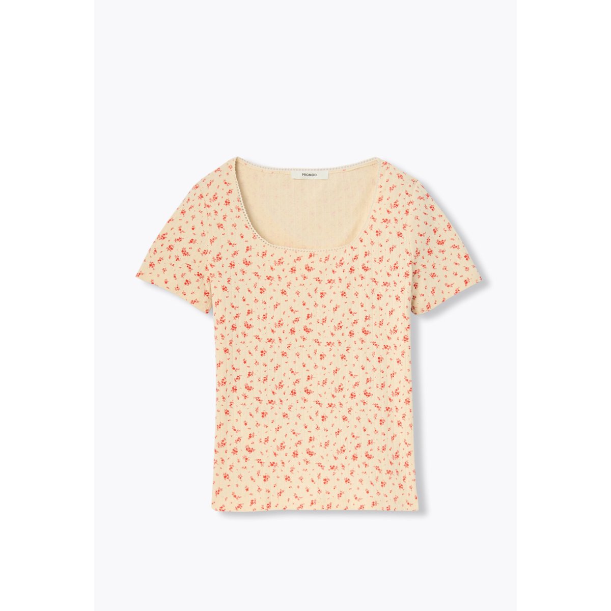 T-shirt pointelle fleurette imprimé rouge, PROMOD