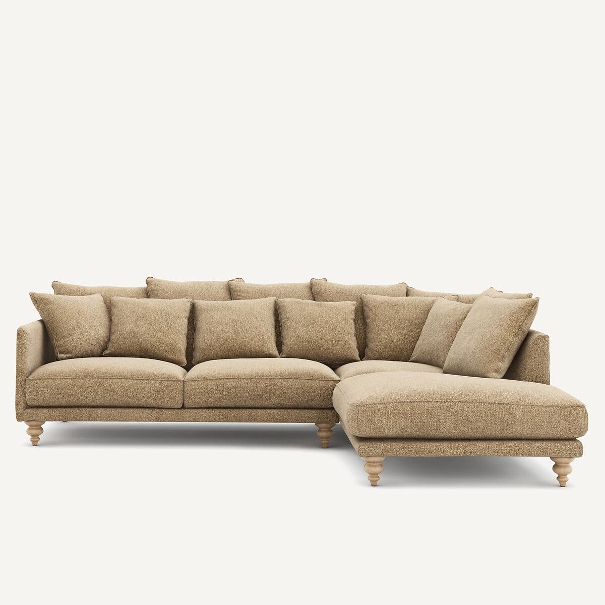 Divano angolare in cotone intrecciato, Lazare camoscio, AM.PM