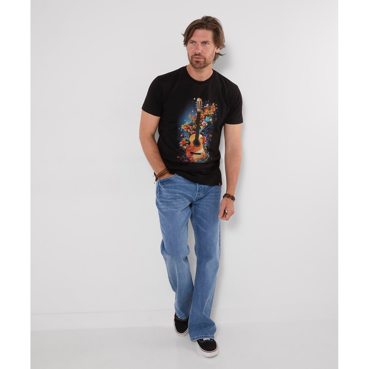 T-Shirt Guitare Fleurie noir, JOE BROWNS