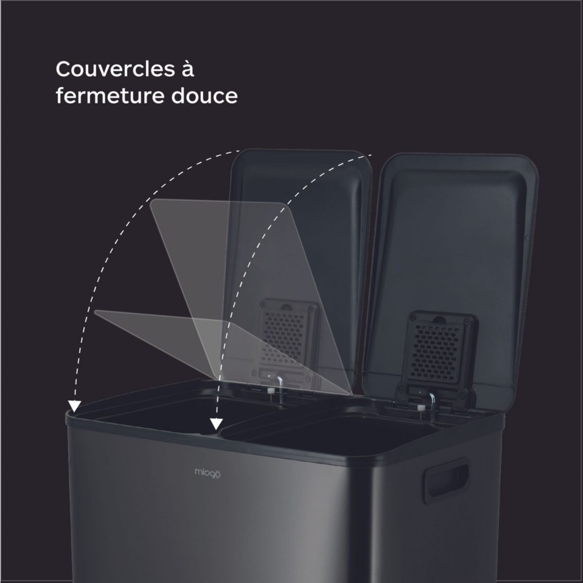 Poubelle de cuisine tri sélectif 60L anthracite couleur unique, MIOGO