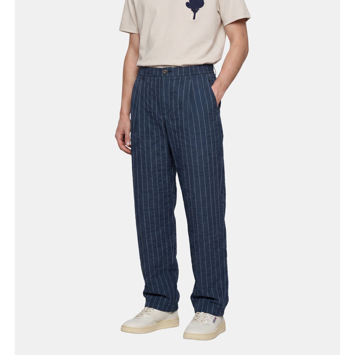 Pantalon droit teerpan rayé seersucker coton bleu et écru, GALERIES LAFAYETTE