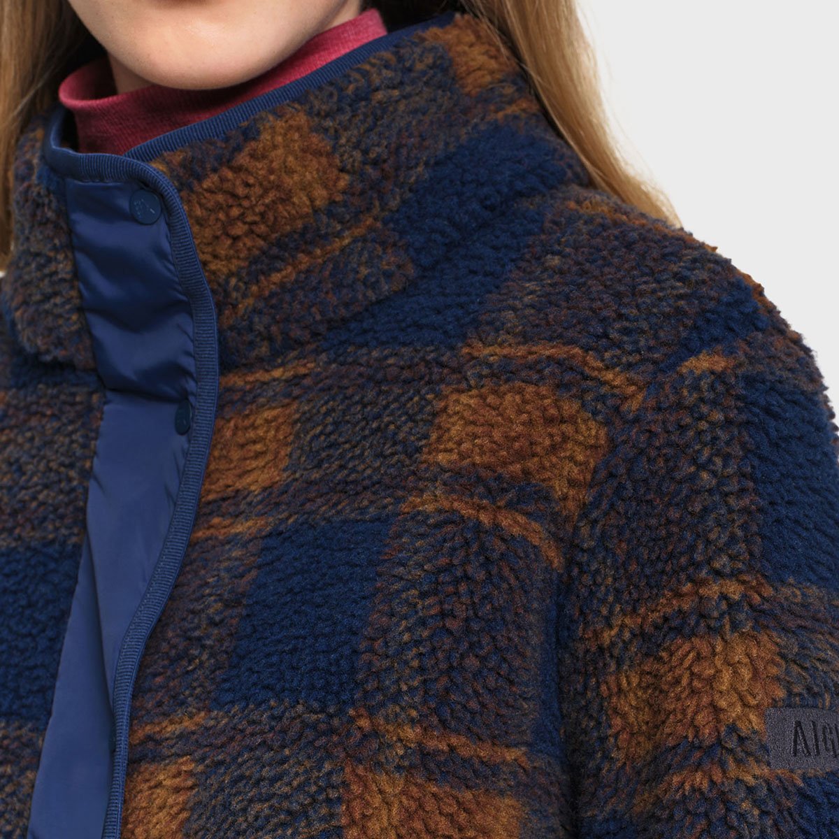 Polaire sherpa jacquard à carreaux doublure nylon bleu marine, AIGLE
