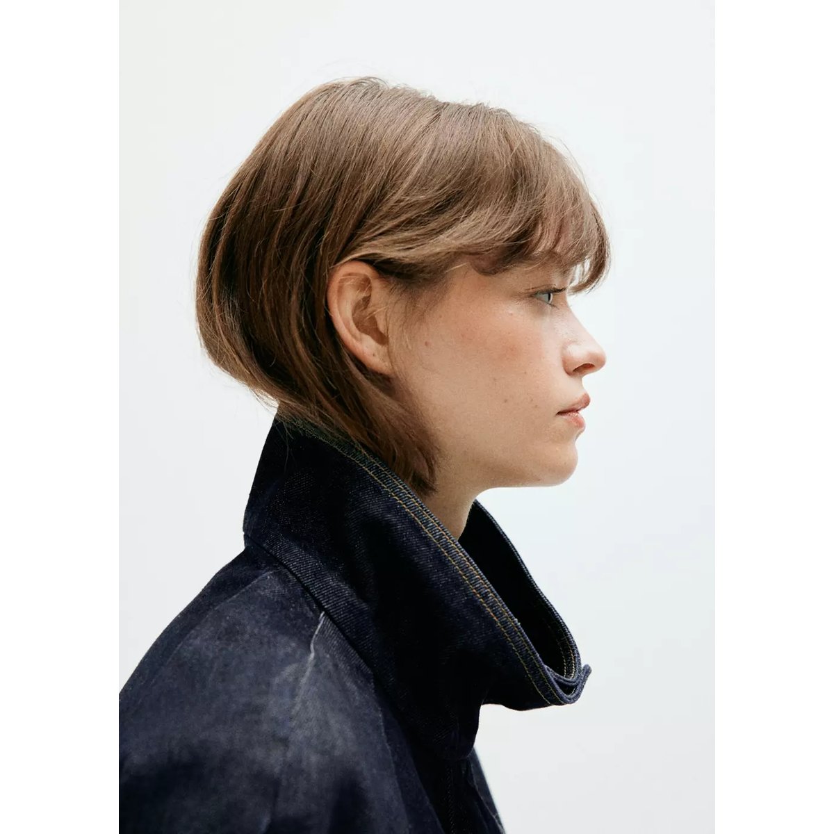 Veste en jean col cheminée bleu, MANGO