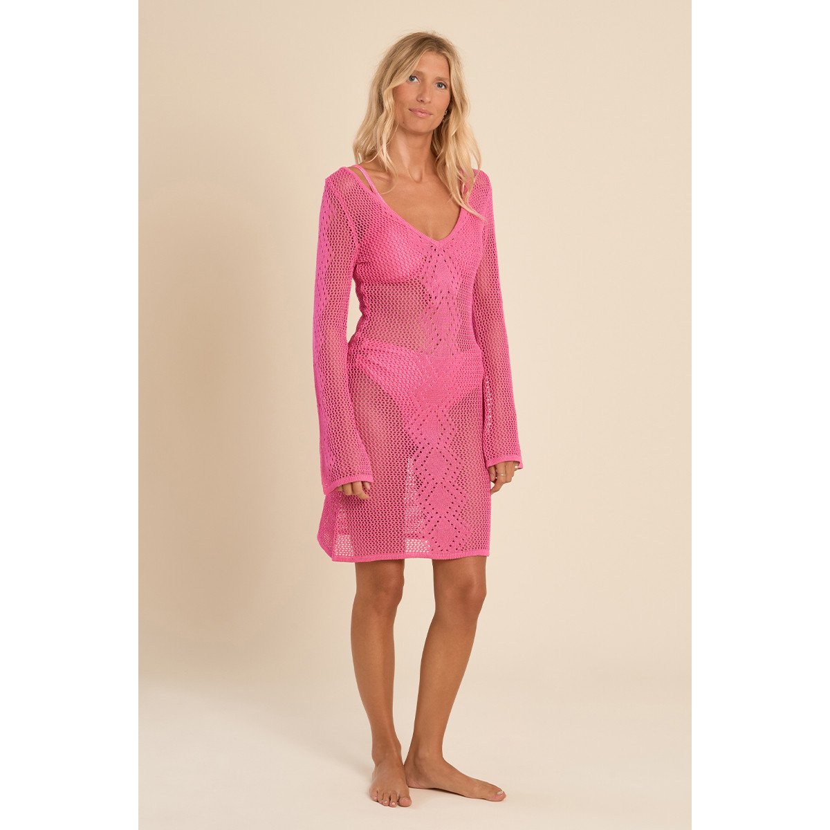 Robe courte de plage en crochet rose, MOLLY BRACKEN