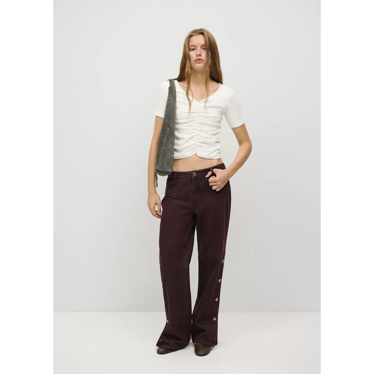 T-shirt coton drapé blanc cassé, MANGO TEEN