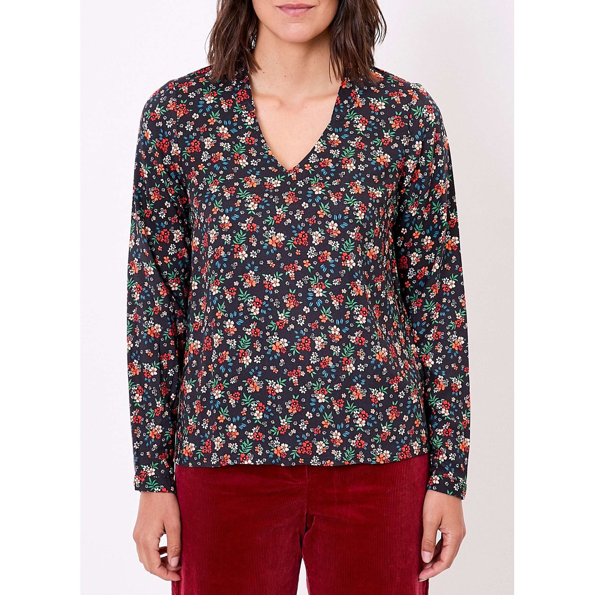 Blouse imprimée fluide col V GARYLY noir multi, PRINCESSE NOMADE