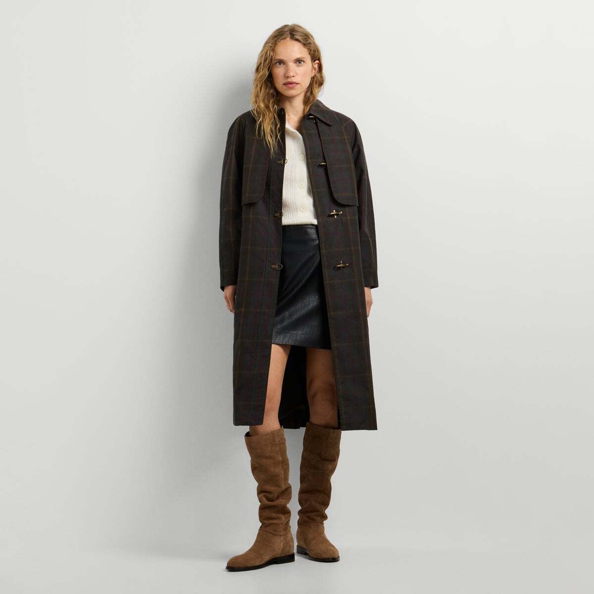 Trench-Coat Long À Carreaux vert kaki, PEPE JEANS