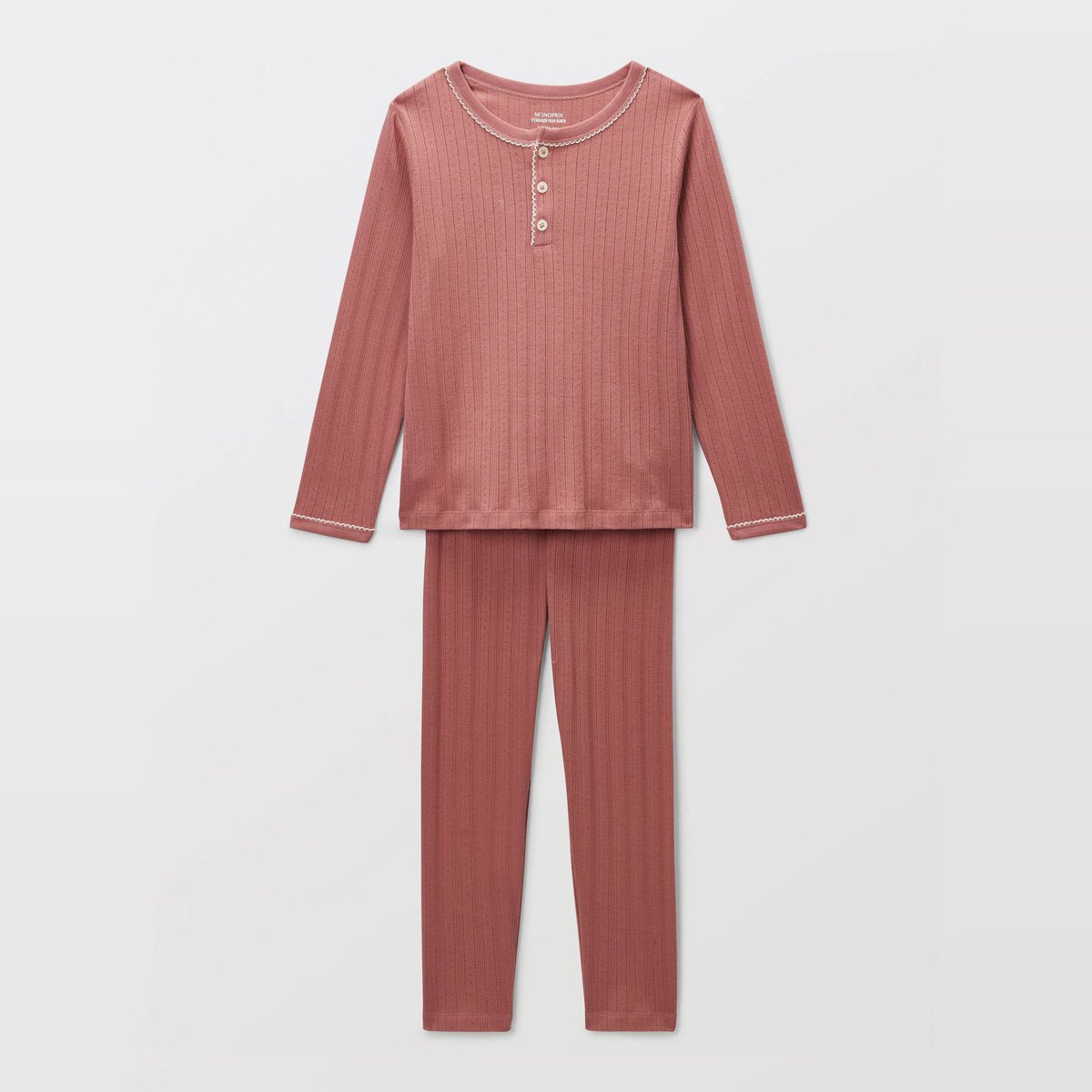 Pyjama manches longues pointelle en coton BIO GOTS pompei, MONOPRIX
