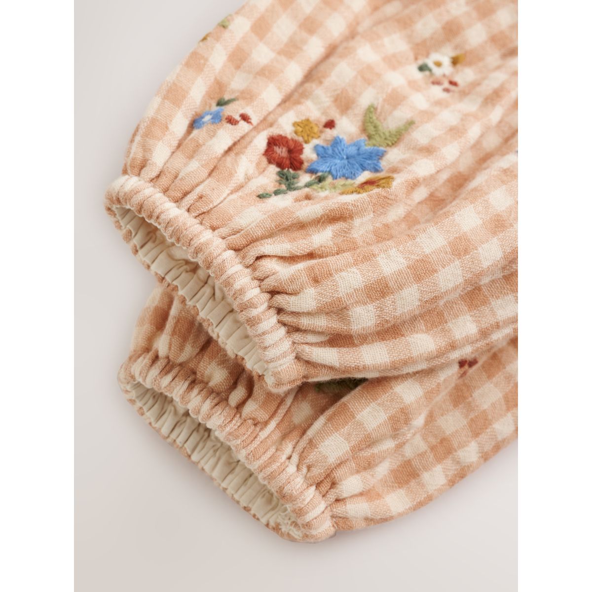 Barboteuse bébé bouffante et collants, 2 pcs broderie à carreaux marron et crème, NEXT