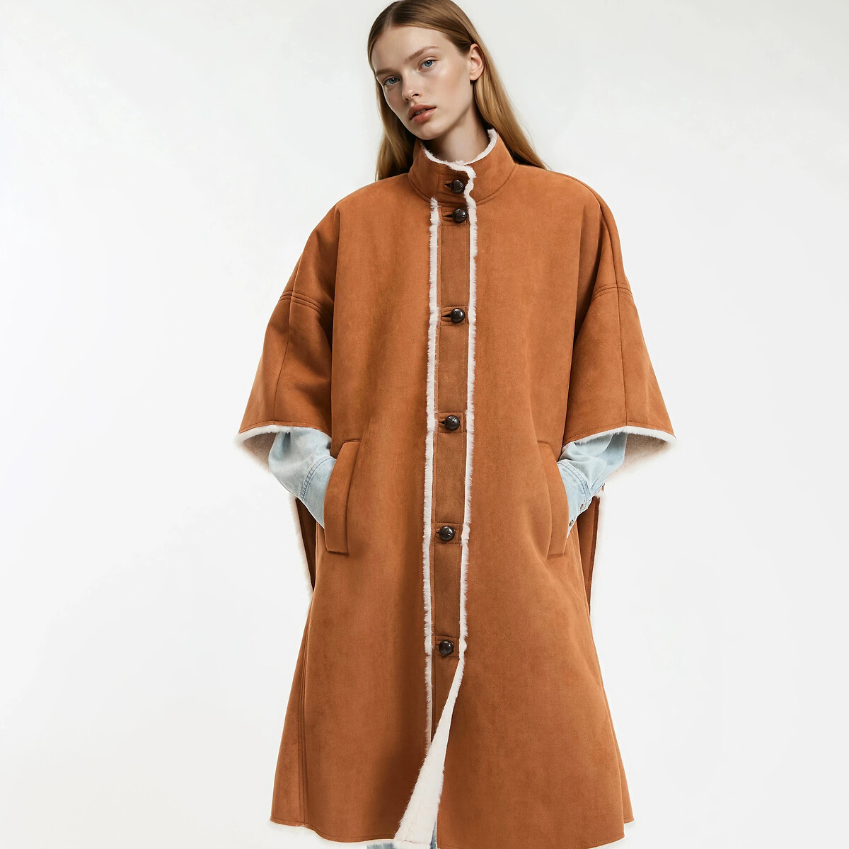 Cape longue fermeture boutonnée, plein hiver marron camel, LA REDOUTE COLLECTIONS