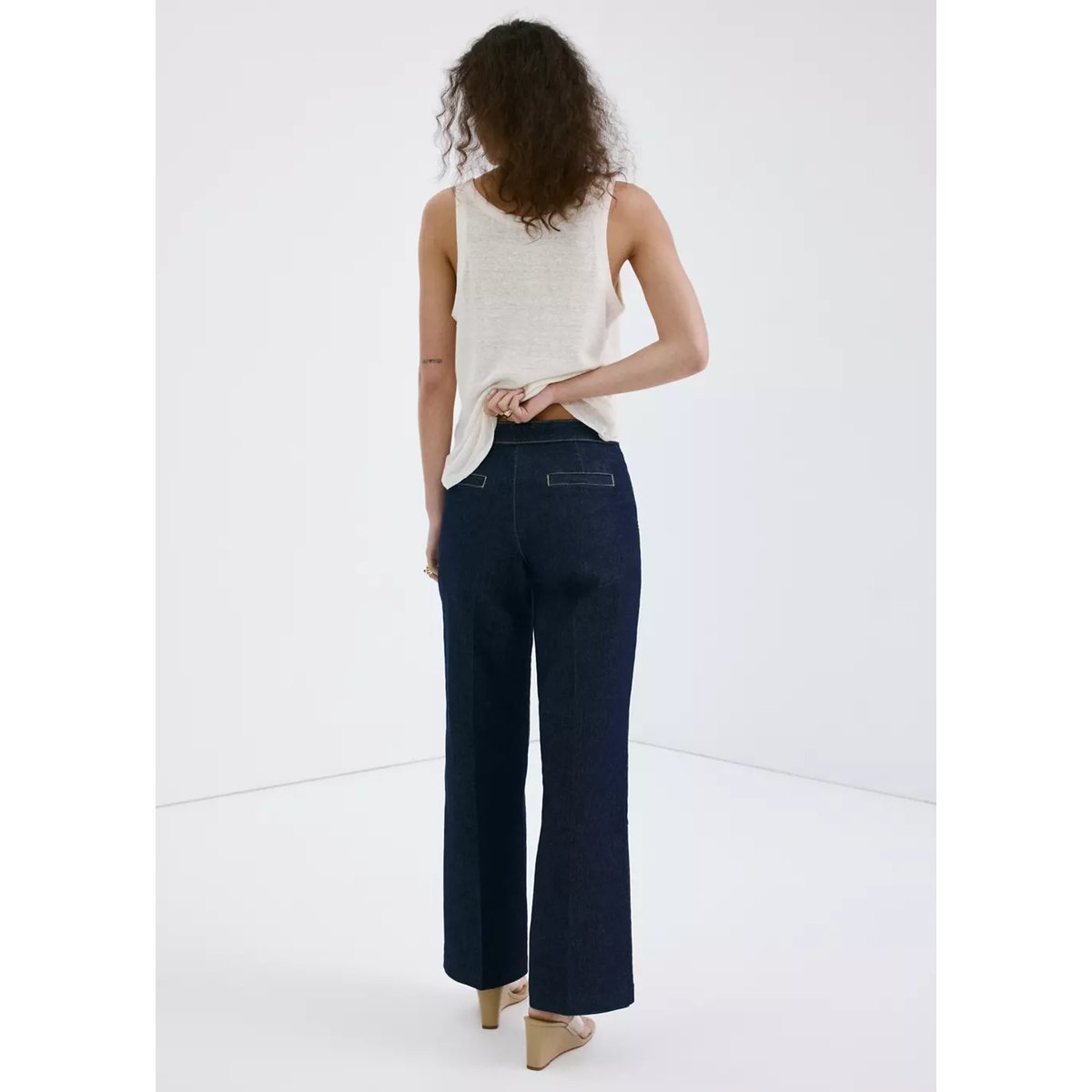 Jean wide leg boutons latérales bleu, MANGO