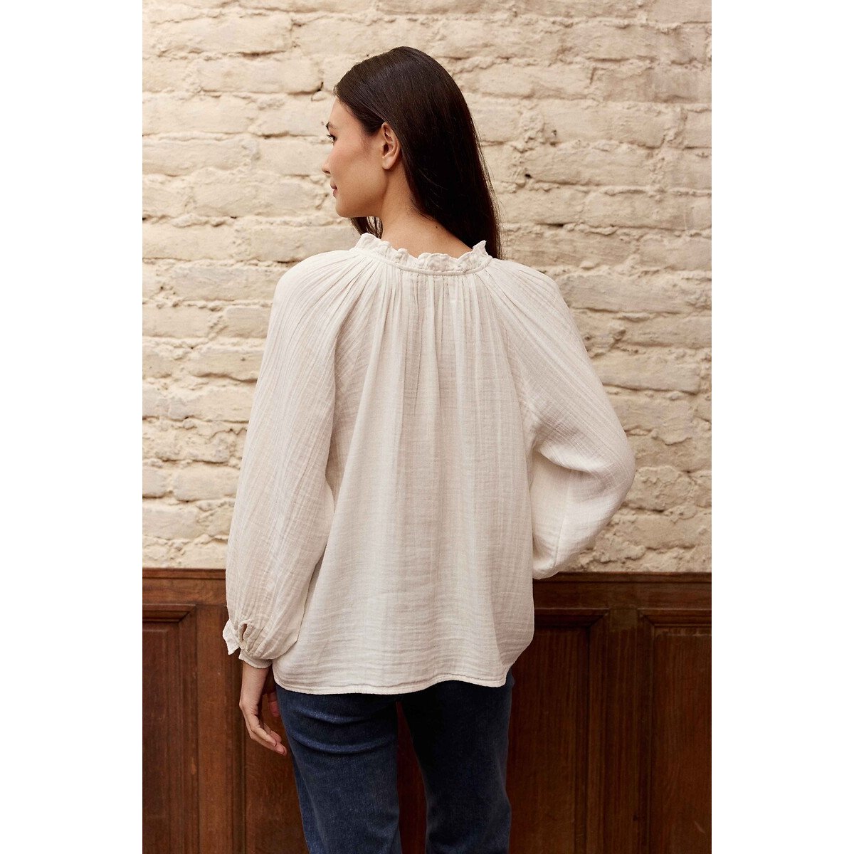 Weite Bluse aus Baumwoll-Gaze, BRISKA ecru, LA PETITE ETOILE