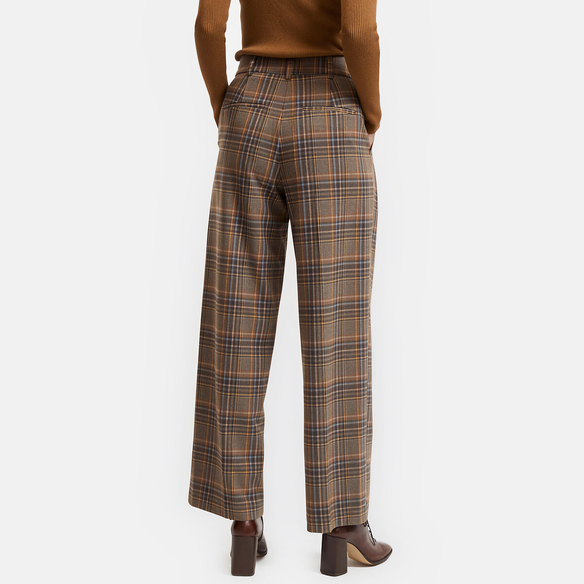 Pantalon large à carreaux, à pinces carreaux marron, LA REDOUTE COLLECTIONS