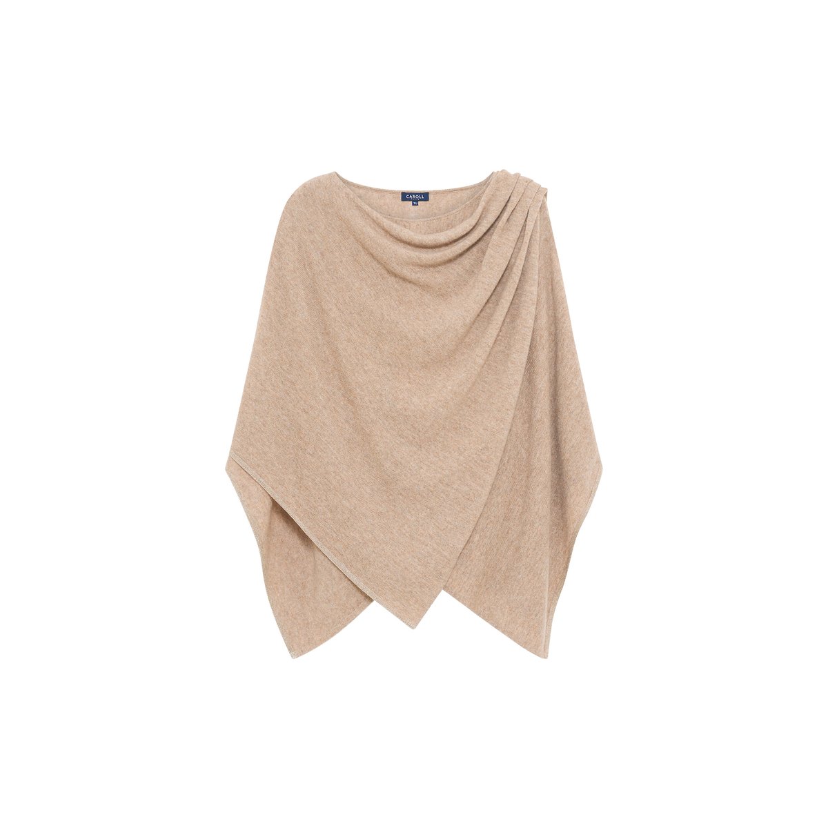 Poncho ample col bateau cachemire HIDRAP marron clair, CAROLL