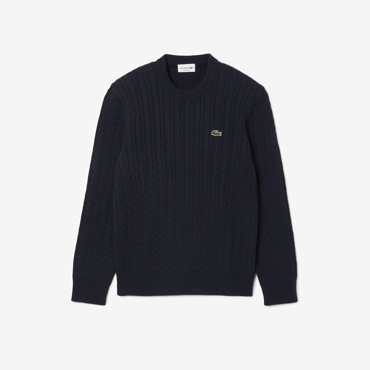 Cable Knit Jumper with Crew Neck navy blue, LACOSTE