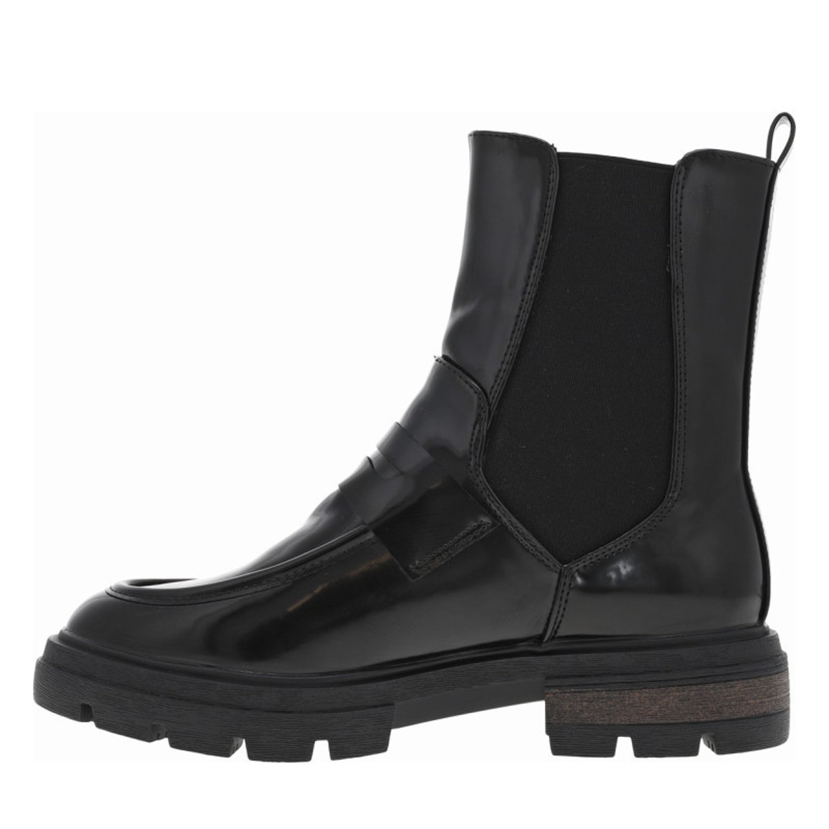 Bottines noires vernies avec bijou noir logotypé collé sur la tige noires, LPB Les P'tites Bombes