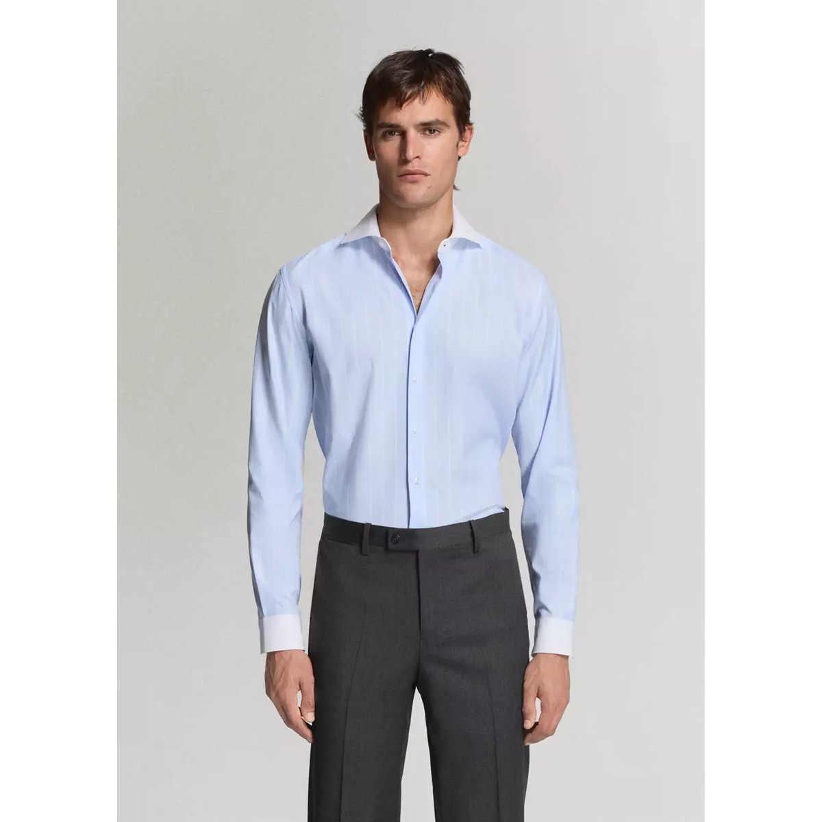 Chemise costume slim-fit 100 % coton à rayures bleu, MANGO MAN