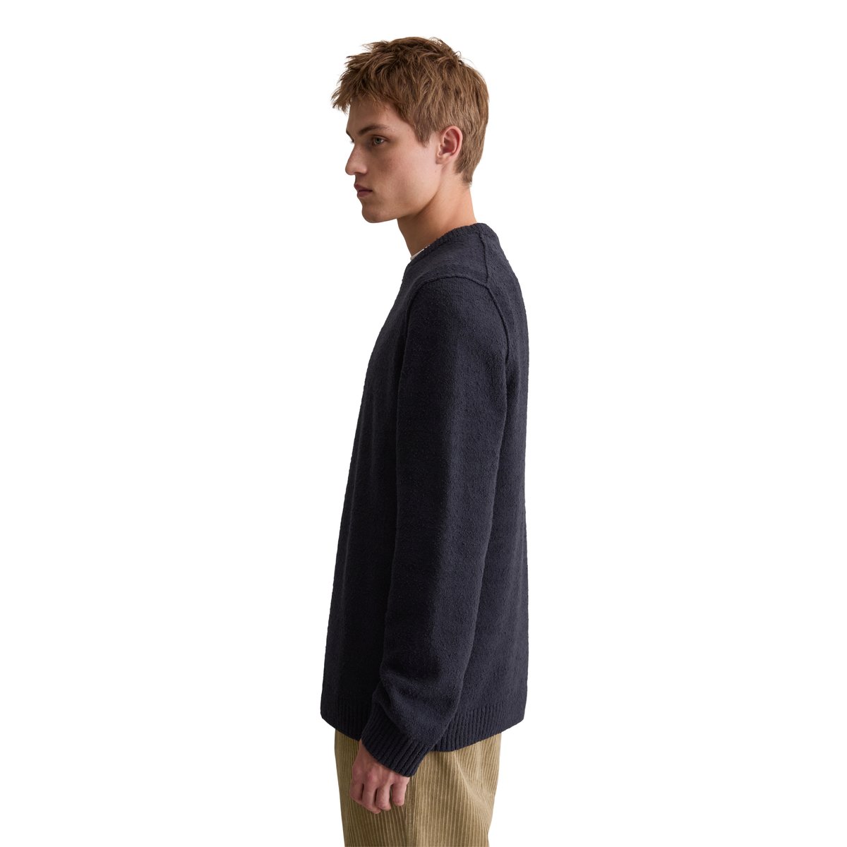 Pull-over en tricot bouclette relaxed en coton bio bleu foncé, MARC O’POLO DENIM