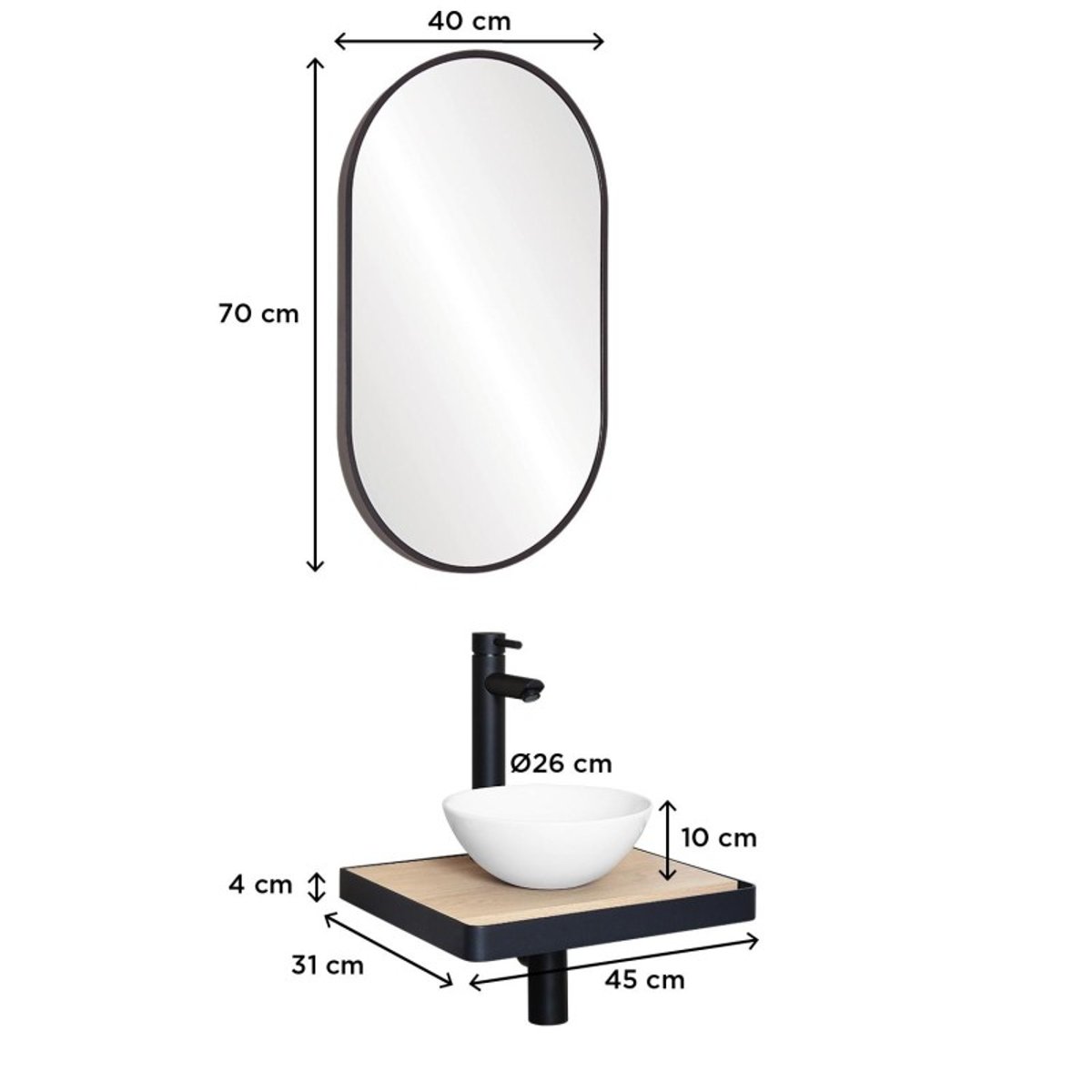 Lave-mains plan fin + vasque + miroir SOHO décor chêne, MOB IN