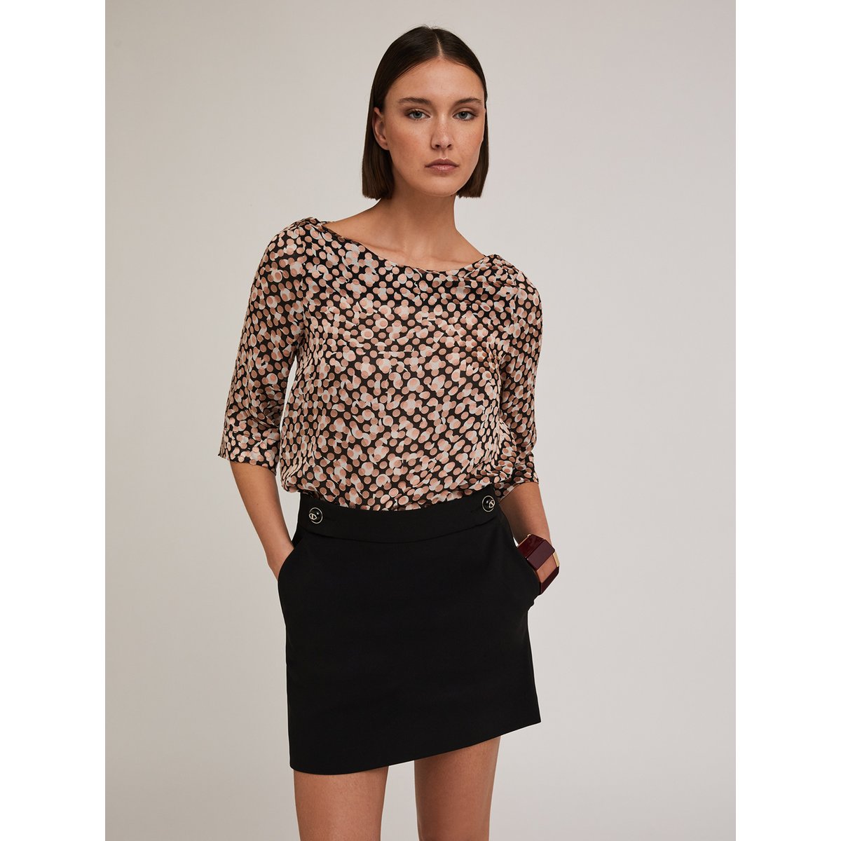 Blouse à imprimé dévoré à pois rose, MOTIVI
