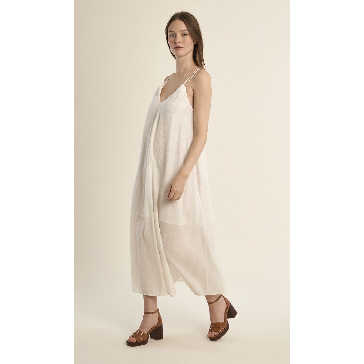 Robe longue rayée à bretelles blanc, MOLLY BRACKEN