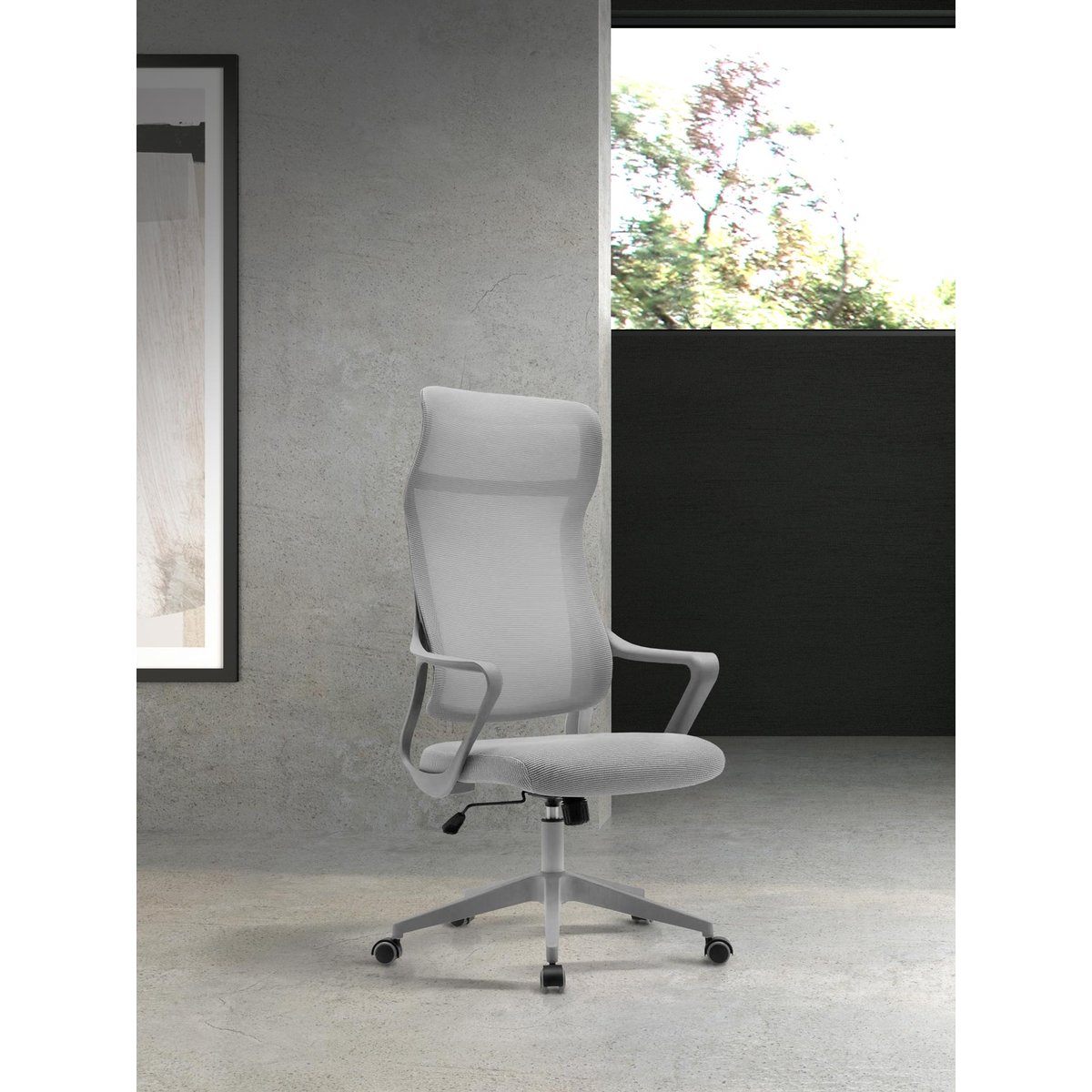 Fauteuil de bureau rotatif en tissu mesh, REMI gris, HISPANOHOGAR