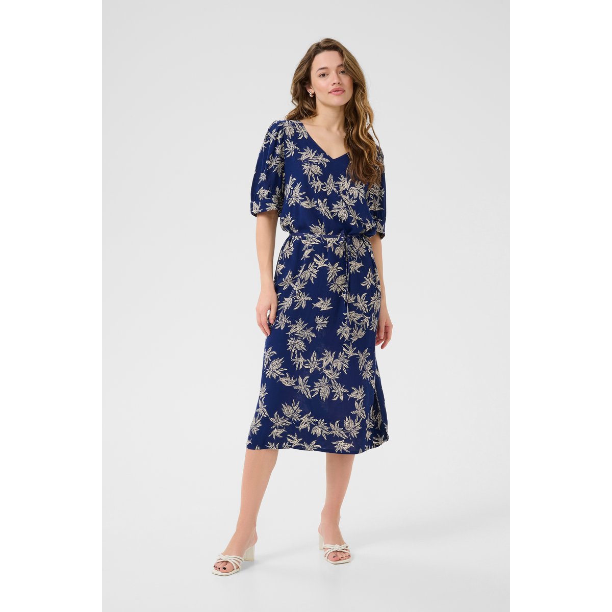 Dress bleu/blanc leaf print, KAFFE