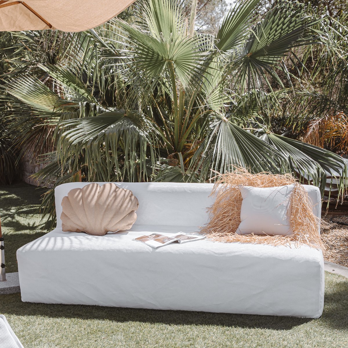 Canapé de jardin banquette extérieur modulable, déhoussable blanc, MX HOME