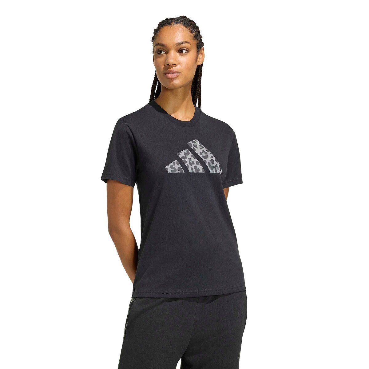 T-shirt manches courtes, logo imprimé léopard noir, ADIDAS SPORTSWEAR