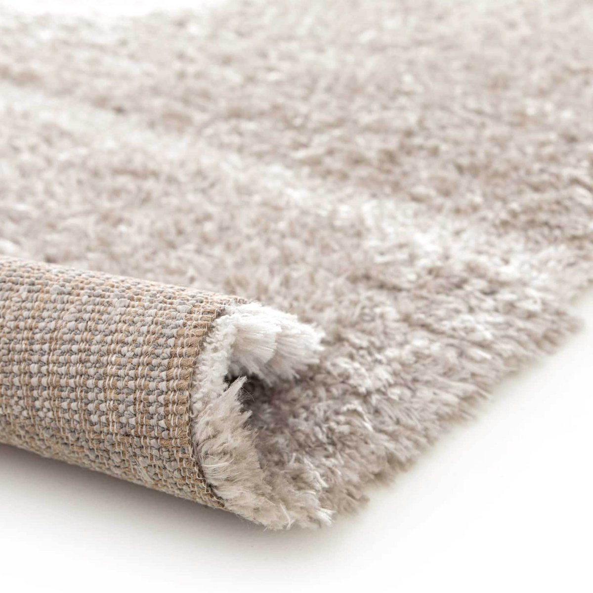 Tapis shaggy rectangulaire en polyester recyclé motif géométrique à poils longs, ZIGGY taupe, OVIALA