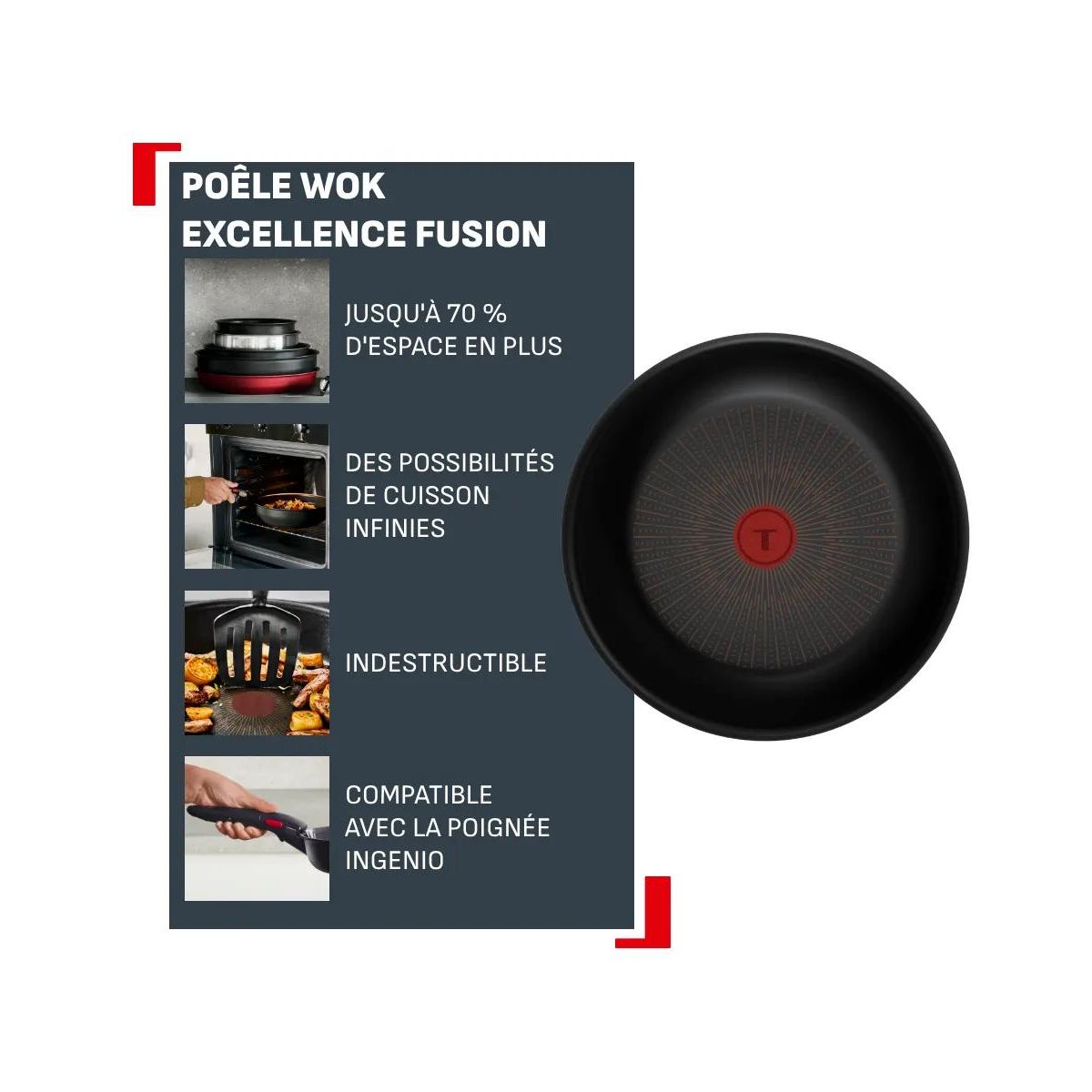 Wok Ingenio Excellence 28cm couleur unique, TEFAL