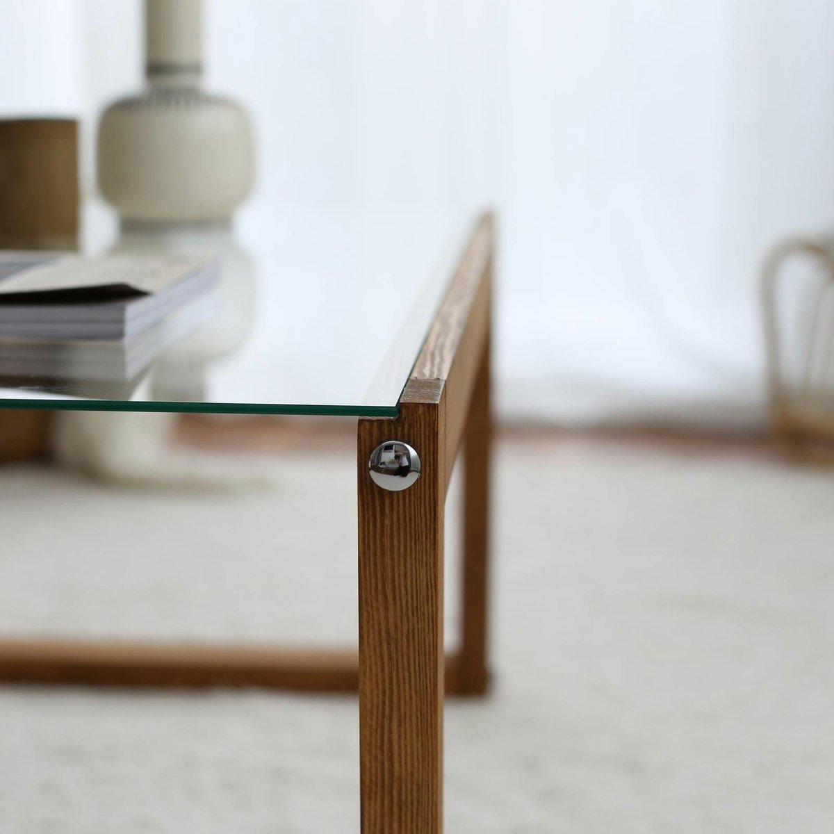 Table basse rectangulaire en verre LHASA bois brun, PIER IMPORT